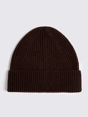 MOSS Brown Cashmere Blend Ribbed Beanie - Image 1 of 2