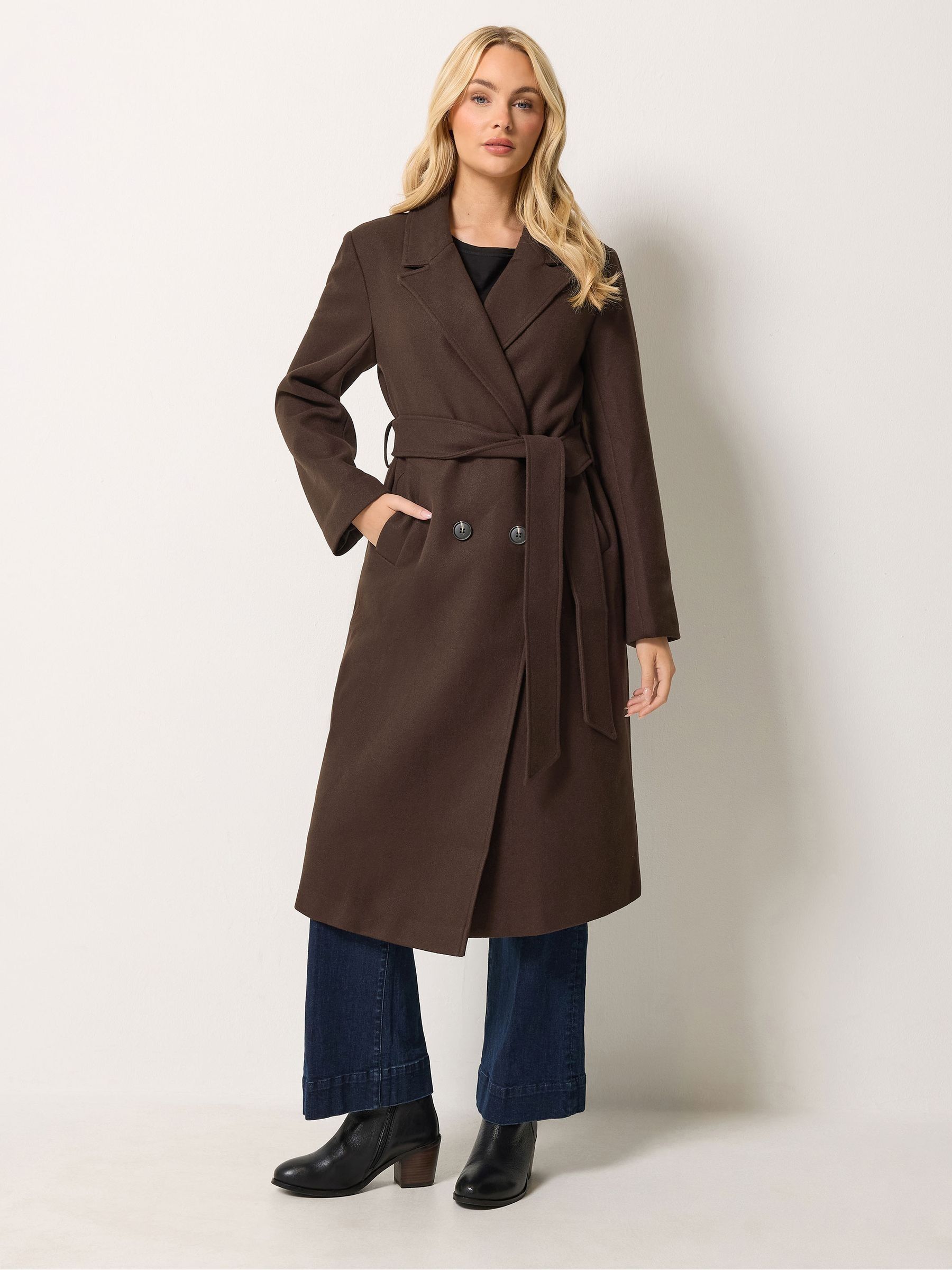 M & Co Women's Brown Double Breasted Belted Midi Coat