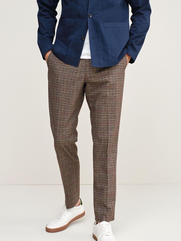 Taupe Brown Trimmed Check Heritage Trousers - Image 1 of 3