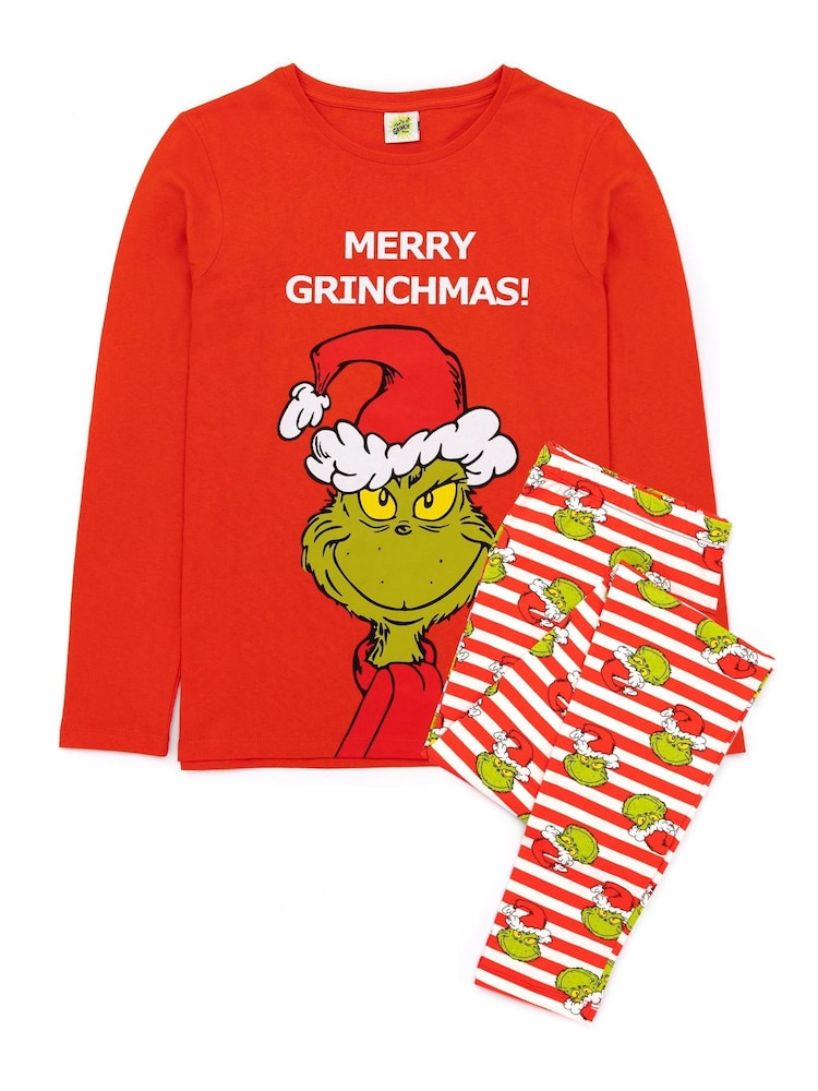 Vanilla Underground Red Grinch 100% Cotton The Grinch Unisex Merry Grinchmas Christmas Slogan Long Sleeve Long Leg Pyjamas Set - Image 2 of 4