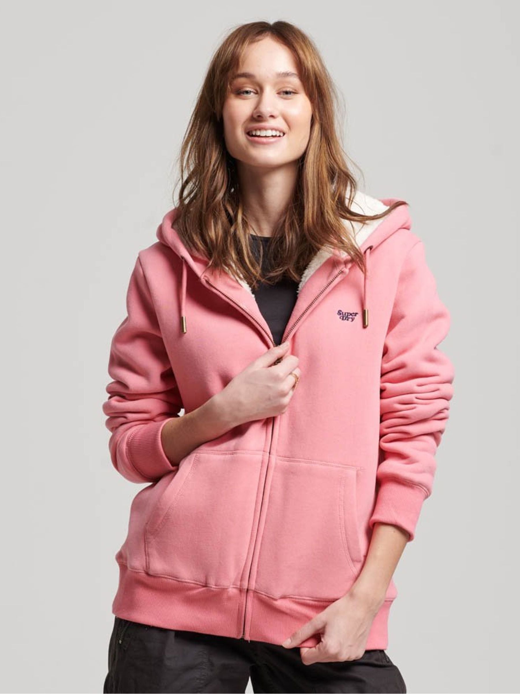 Pink borg hoodie shop