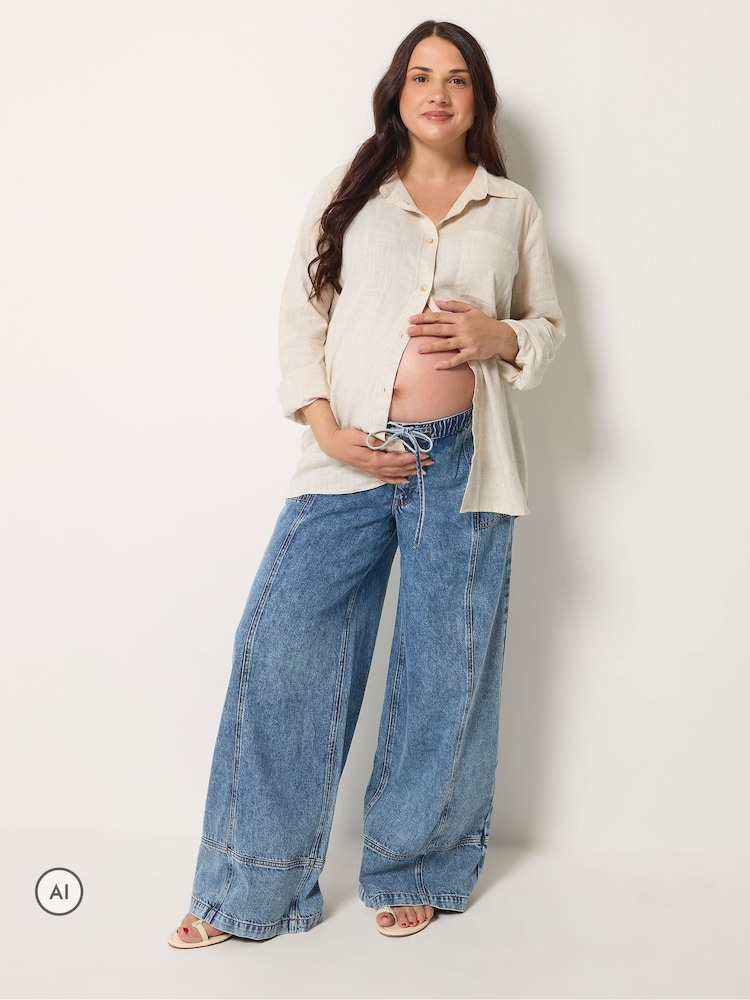 Long Tall Sally Blue Maternity Wide Leg Jeans - Image 1 of 4