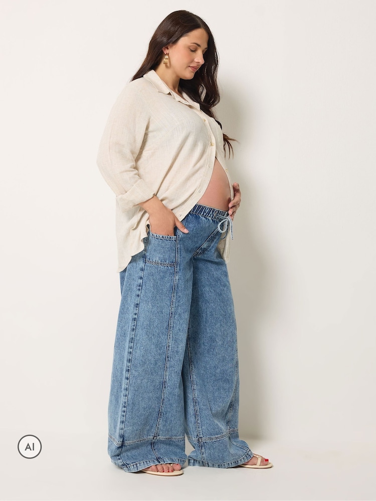 Long Tall Sally Blue Maternity Wide Leg Jeans - Image 2 of 4