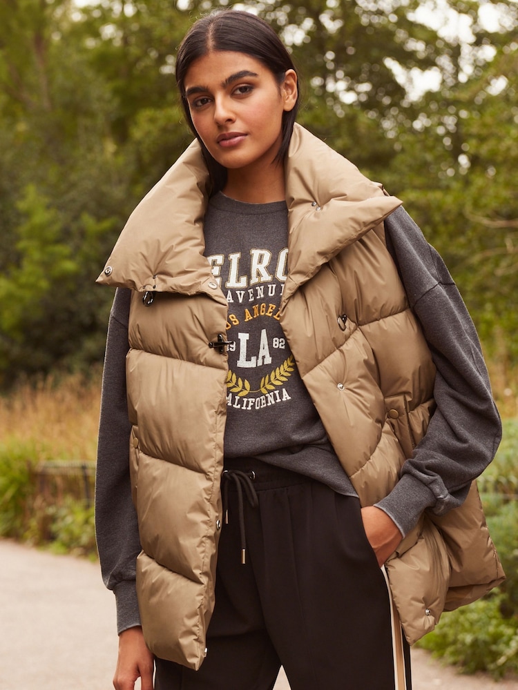 Neutral Padded Gilet with Clasp Detail - Image 1 of 8