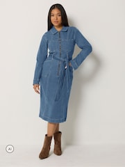M&Co Μικρά μεγέθη βαμβακερό denim φόρεμα με μισό φερμουάρ - Εικόνα 1 από 6