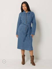 M&Co Μικρά μεγέθη βαμβακερό denim φόρεμα με μισό φερμουάρ - Εικόνα 2 από 6