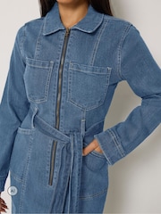 M&Co Μικρά μεγέθη βαμβακερό denim φόρεμα με μισό φερμουάρ - Εικόνα 4 από 6