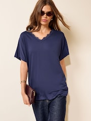 Friends Like These Navy Lace Trim Short Sleeve Tunic - Image 1 of 5