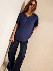 Friends Like These Navy Lace Trim Short Sleeve Tunic - Image 3 of 5