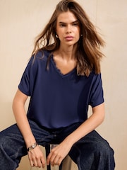 Friends Like These Navy Lace Trim Short Sleeve Tunic - Image 4 of 5