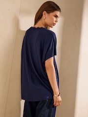 Friends Like These Navy Lace Trim Short Sleeve Tunic - Image 5 of 5