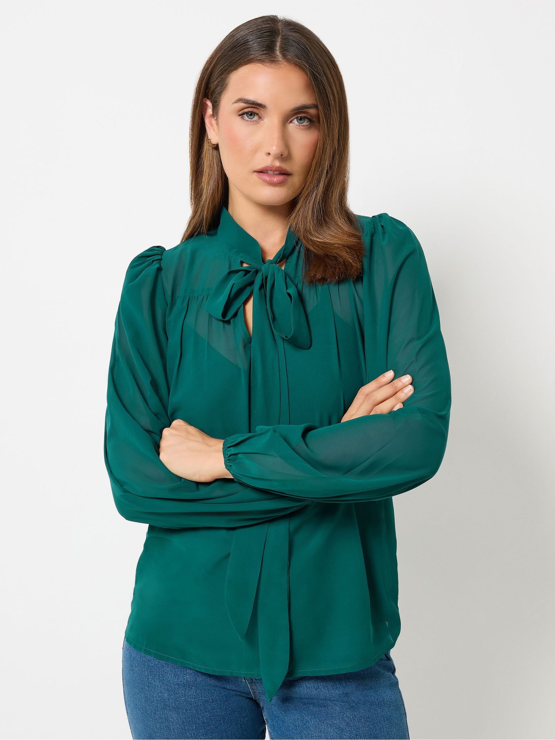 Long Tall Sally Women's Green Tall Tie Neck Shirt In Size 24 - Image 2