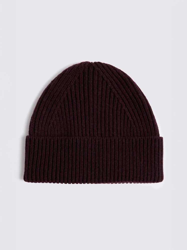 MOSS Red Cashmere Blend Ribbed Beanie - Image 1 of 2