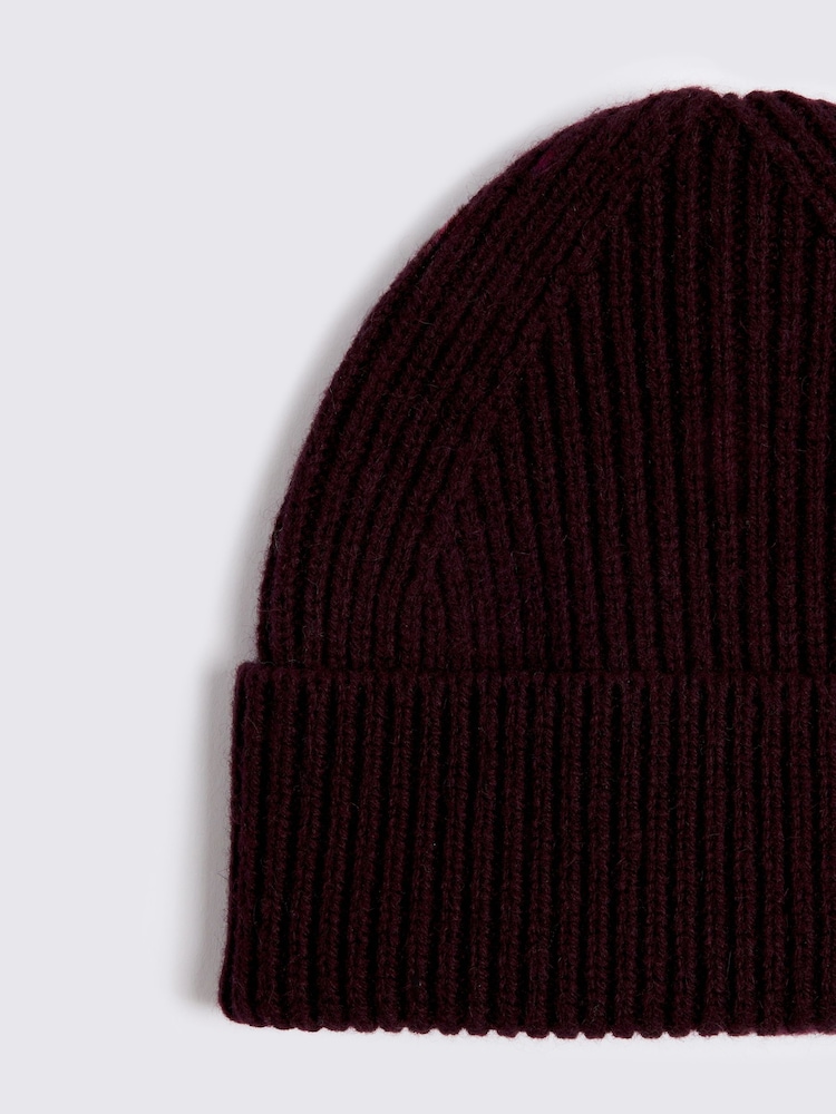 MOSS Red Cashmere Blend Ribbed Beanie - Image 2 of 2