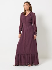 Long Tall Sally Purple Dobby Button Detail Maxi Dress - Image 2 of 6