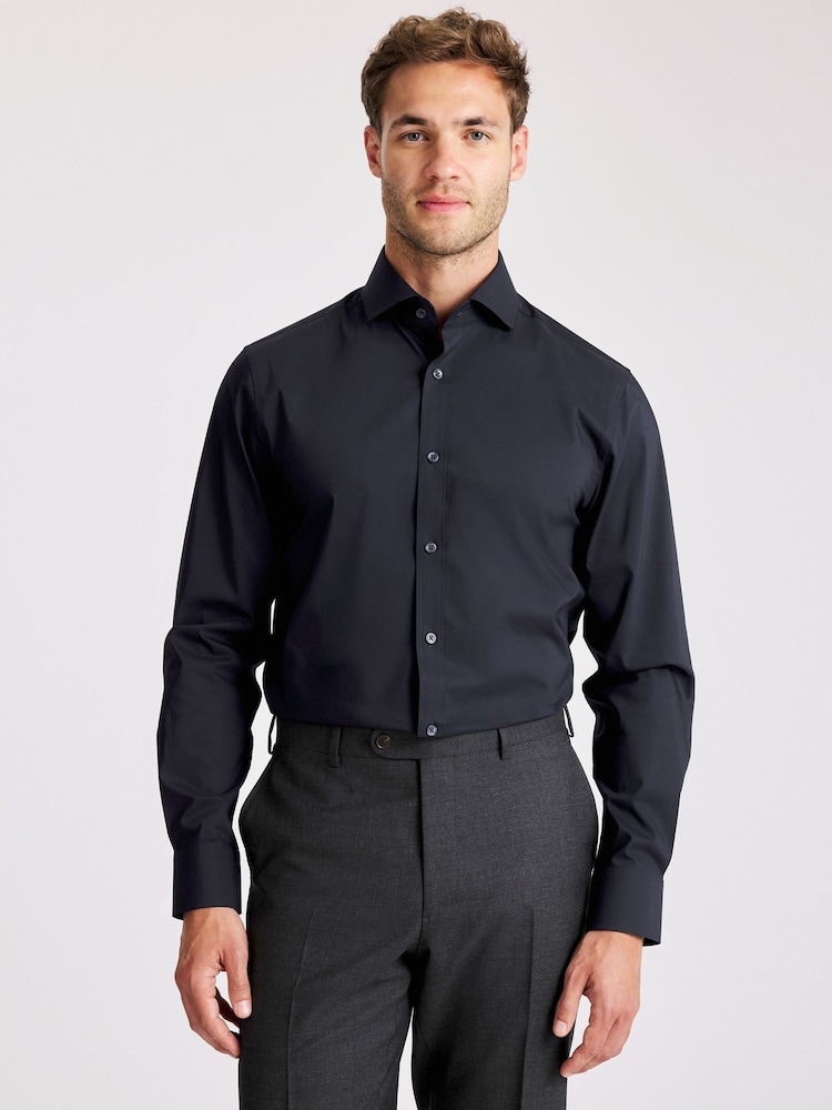 MOSS Blue Tailored Fit Stretch Shirt - Image 1 of 3