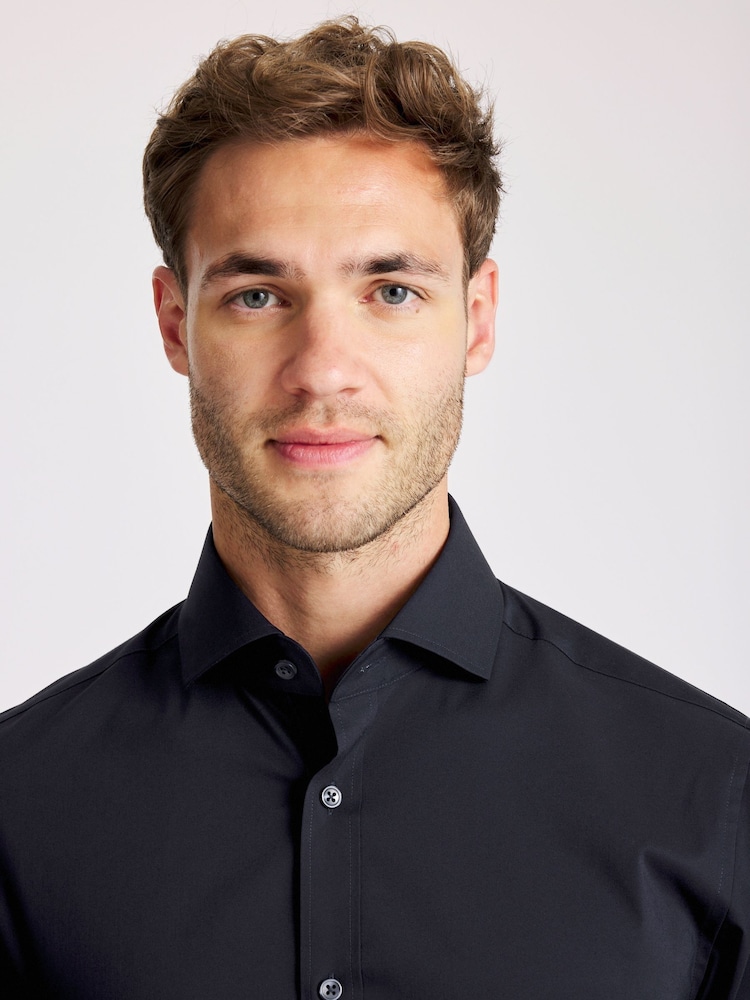 MOSS Blue Tailored Fit Stretch Shirt - Image 2 of 3