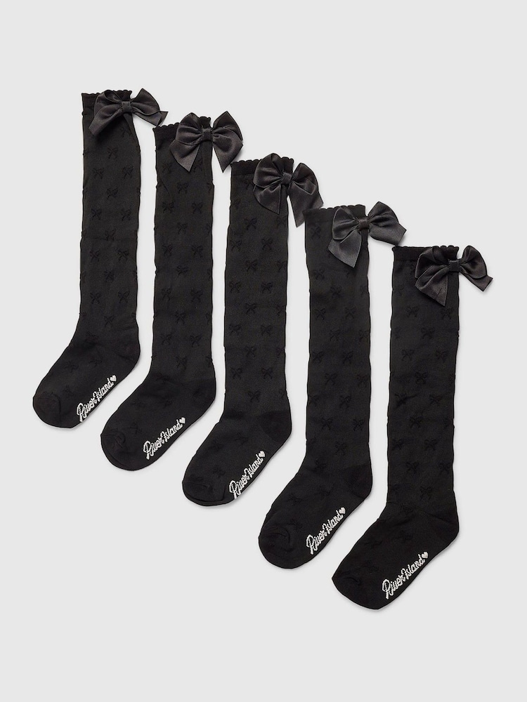 River Island Black Bow Knee High Socks 5 Pack - Image 1 of 2 River Island Black Bow Knee High Socks 5 Pack - Image 1 of 2