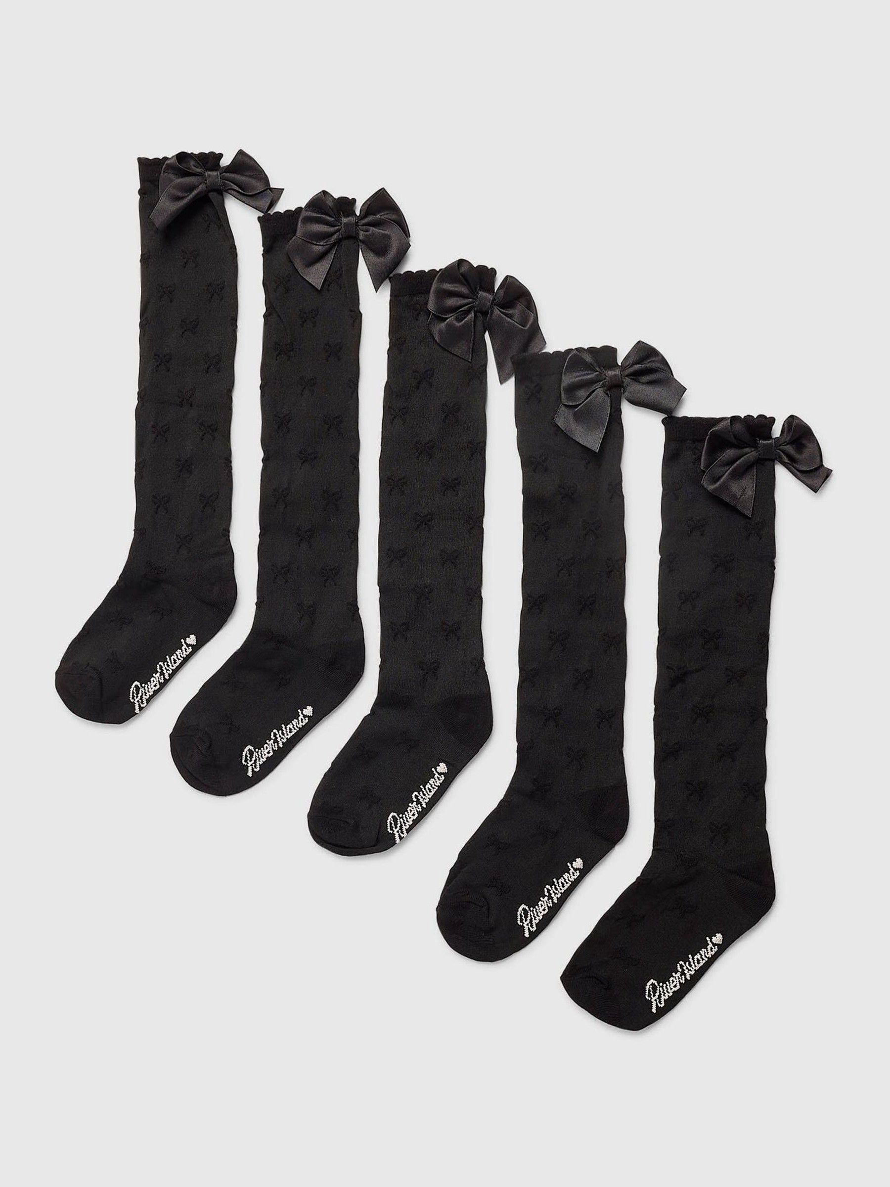 River Island Black Bow Knee High Socks 5 Pack view 1