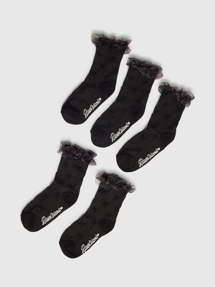 River Island Black Organza Ankle Socks 5 Pack - Image 1 of 3 River Island Black Organza Ankle Socks 5 Pack - Image 1 of 3