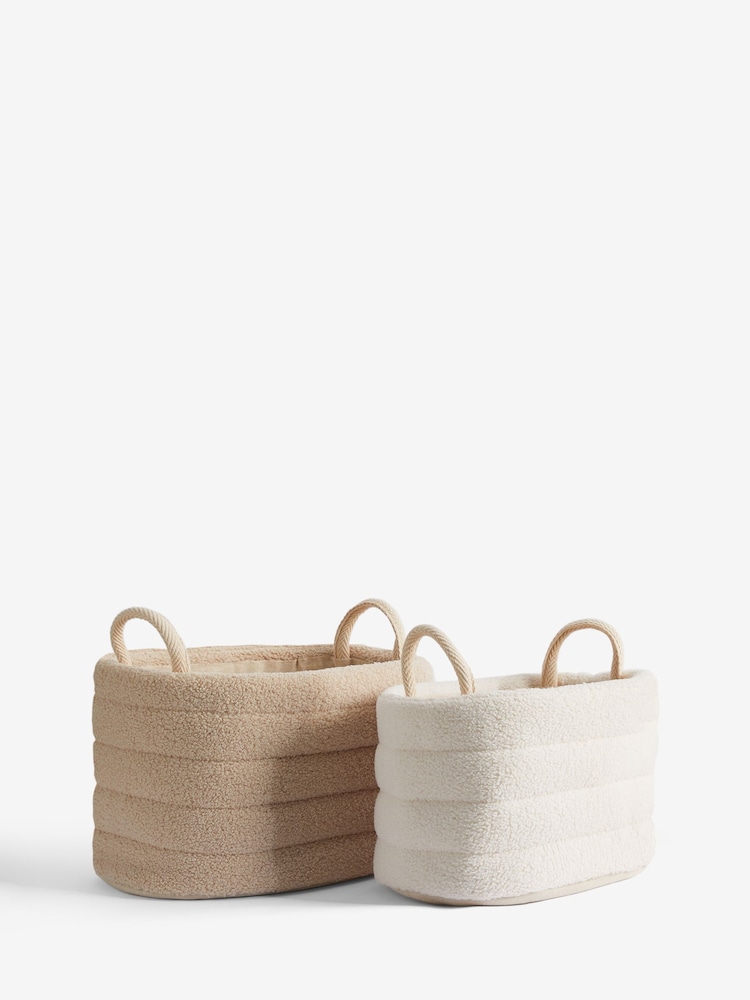 Set of 2 Natural and Cream Boucle Storage Baskets - Image 3 of 6