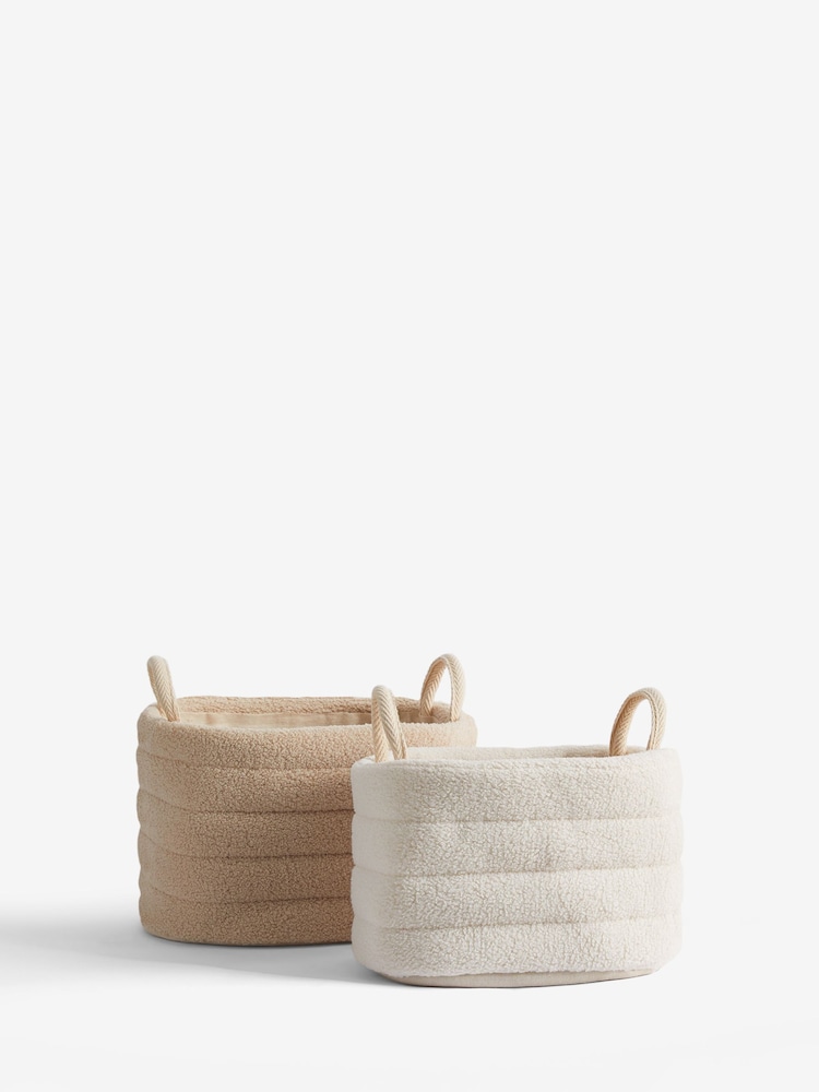 Set of 2 Natural and Cream Boucle Storage Baskets - Image 4 of 6