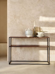 French Connection Black Mango Wood Antique Finish Console Table - Image 2 of 5