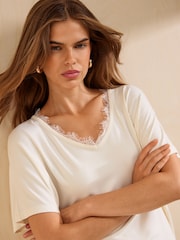 Friends Like These Ivory Lace Trim Short Sleeve Tunic - Image 2 of 5