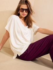 Friends Like These Ivory Lace Trim Short Sleeve Tunic - Image 4 of 5