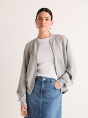 Grey Lightweight Soft Grey Slinky Zip Up Bomber Jacket - Image 1 of 6