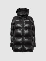 Reiss Black Rae Shiny Mid Length Puffer Coat - Image 2 of 5