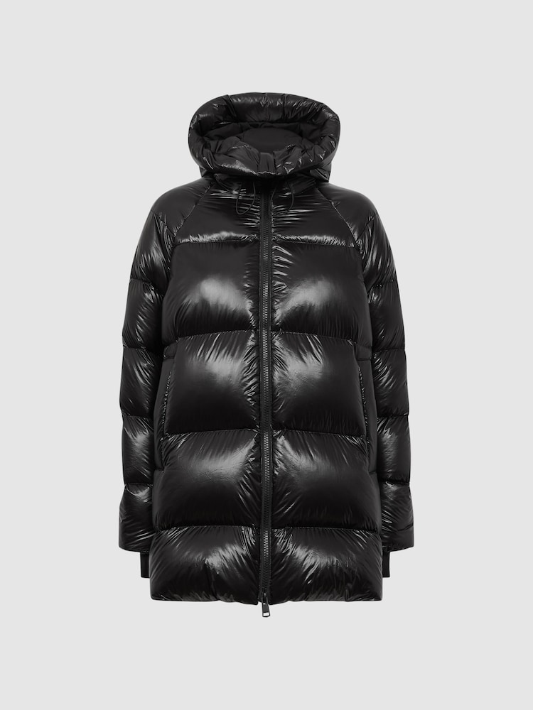 Reiss Black Rae Shiny Mid Length Puffer Coat - Image 2 of 5