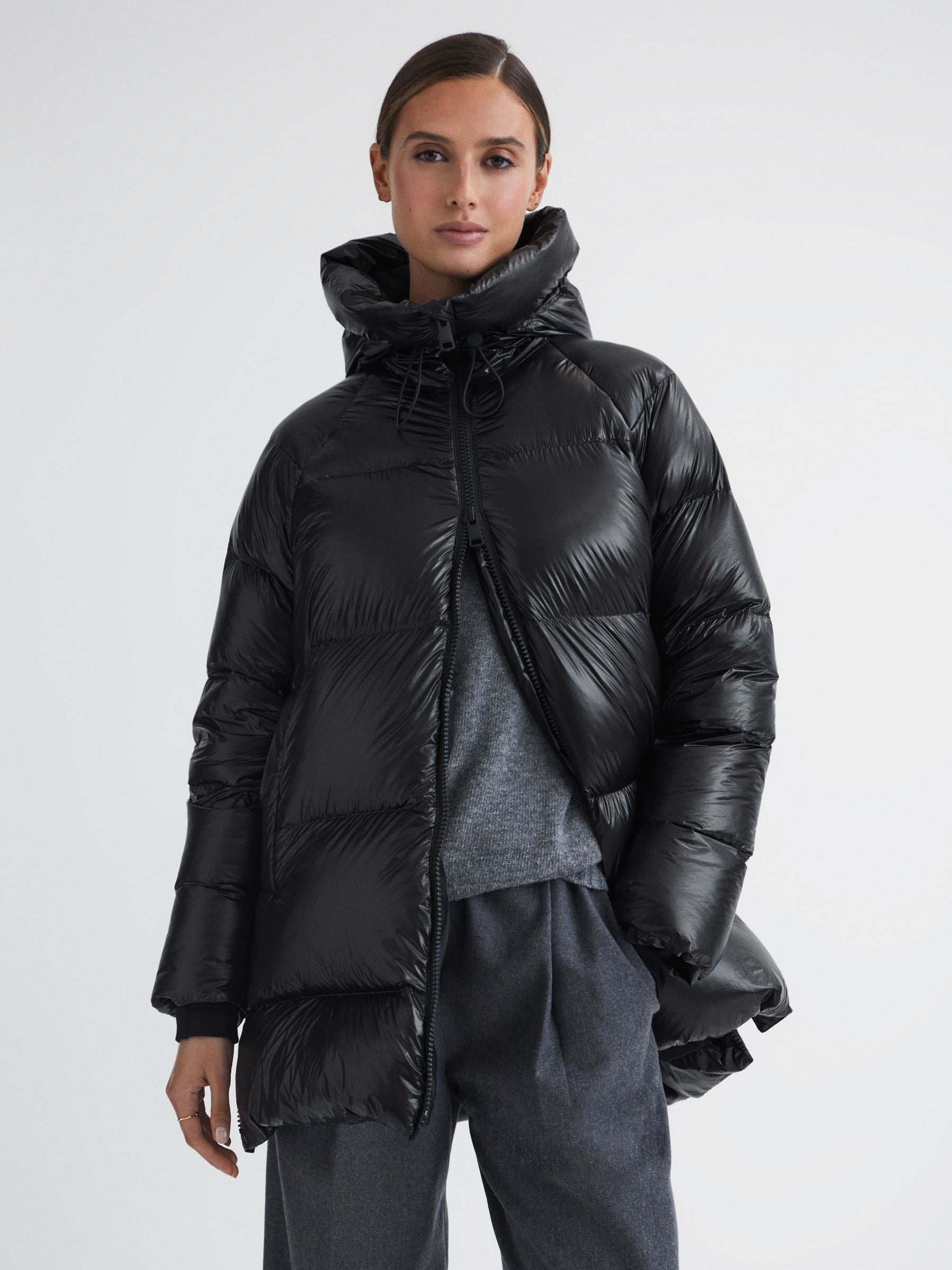 Long black shiny coat deals