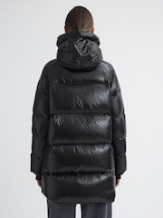 Reiss Black Rae Shiny Mid Length Puffer Coat - Image 5 of 5