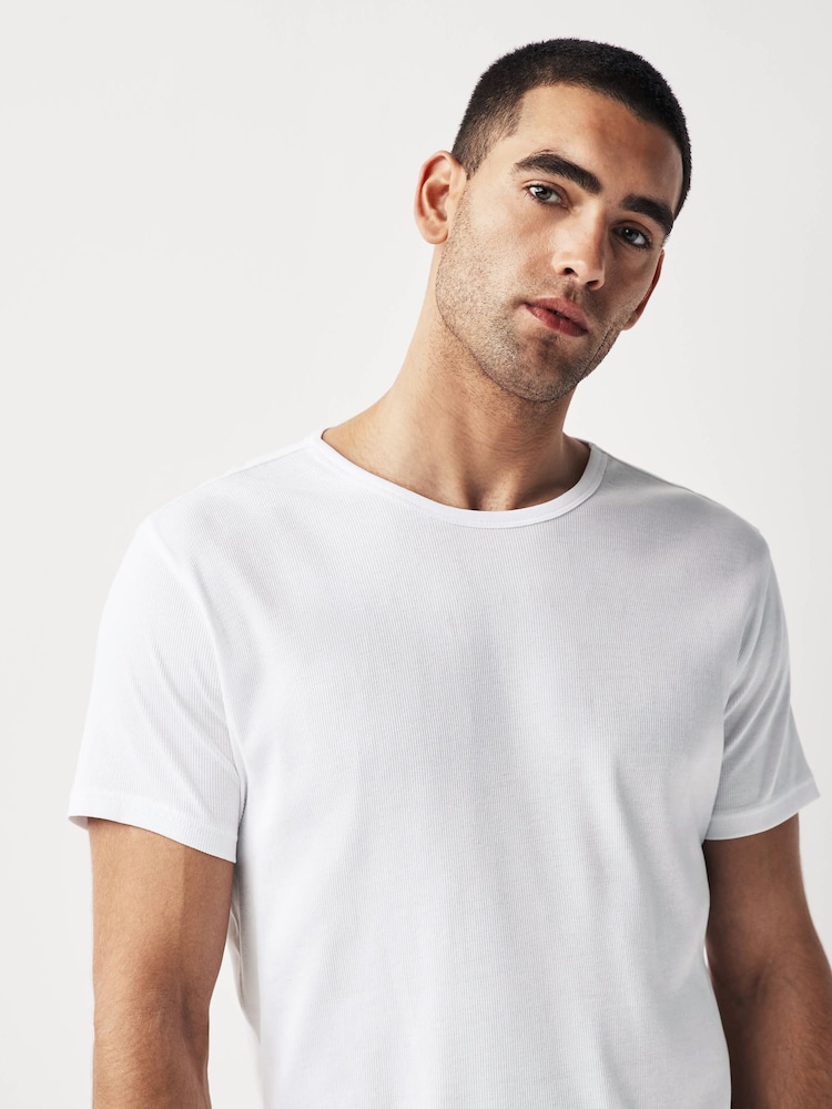 White Rib Slim Fit 100% Cotton Underwear T-Shirts 5 Pack - Image 1 of 8