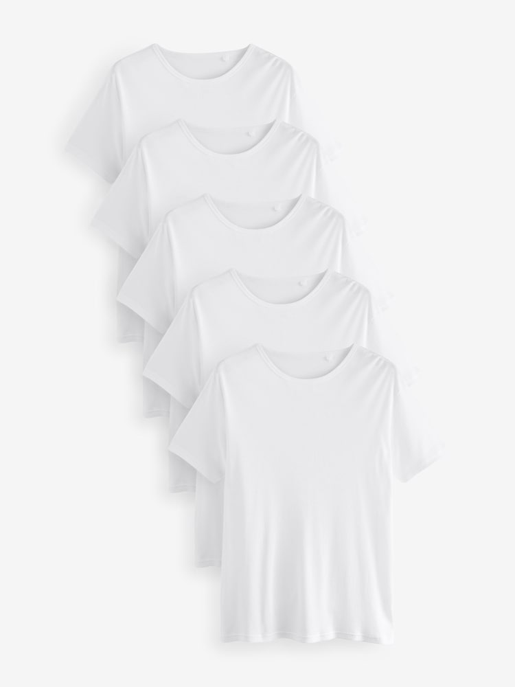 White Rib Slim Fit 100% Cotton Underwear T-Shirts 5 Pack - Image 2 of 8