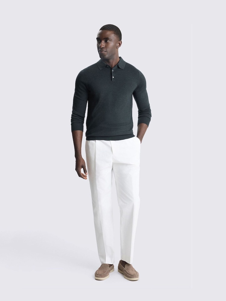 MOSS Blue Merino Wool Blend Long-Sleeve Polo Shirt - Image 2 of 4 MOSS Blue Merino Wool Blend Long-Sleeve Polo Shirt - Image 2 of 4
