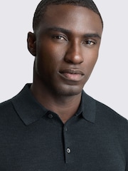 MOSS Blue Merino Wool Blend Long-Sleeve Polo Shirt - Image 3 of 4