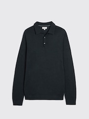 MOSS Blue Merino Wool Blend Long-Sleeve Polo Shirt - Image 4 of 4