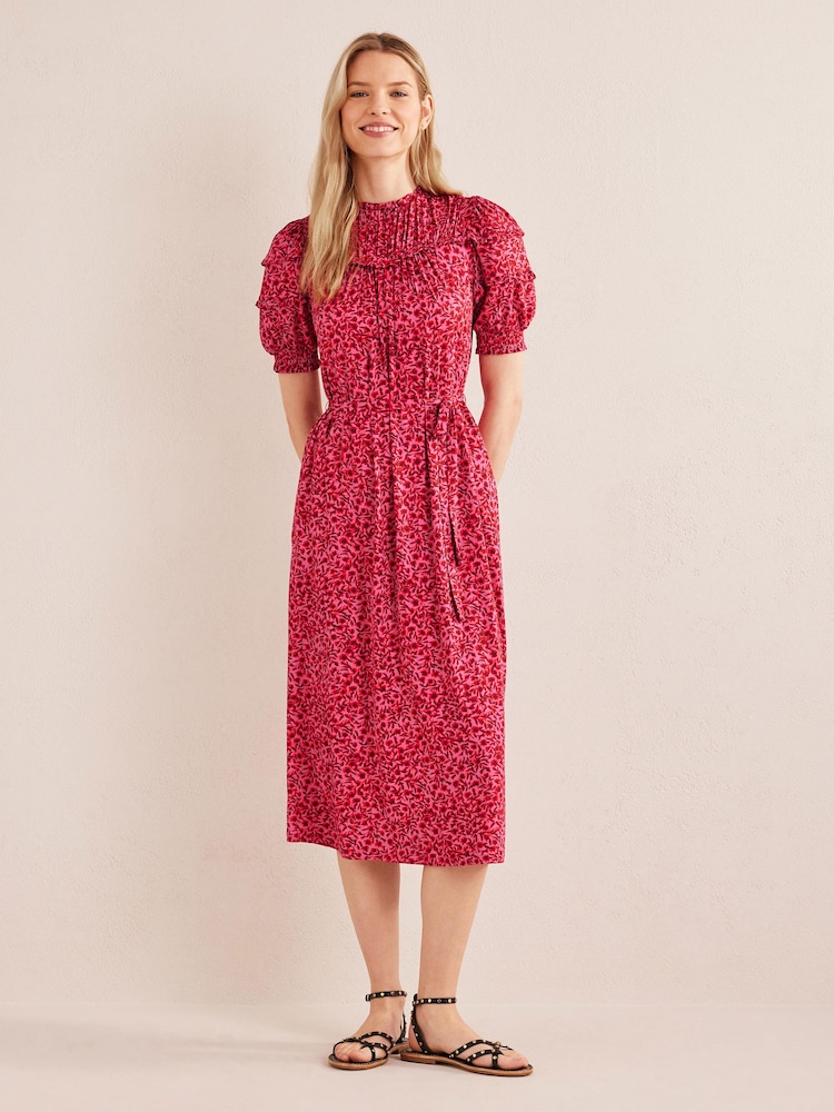 Boden Pink Yoke Detail Jersey Midi Dress - Image 1 of 9