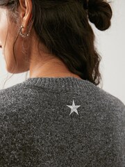 Charcoal Grey Star Embellished Crew Neck Jumper - Image 4 of 6