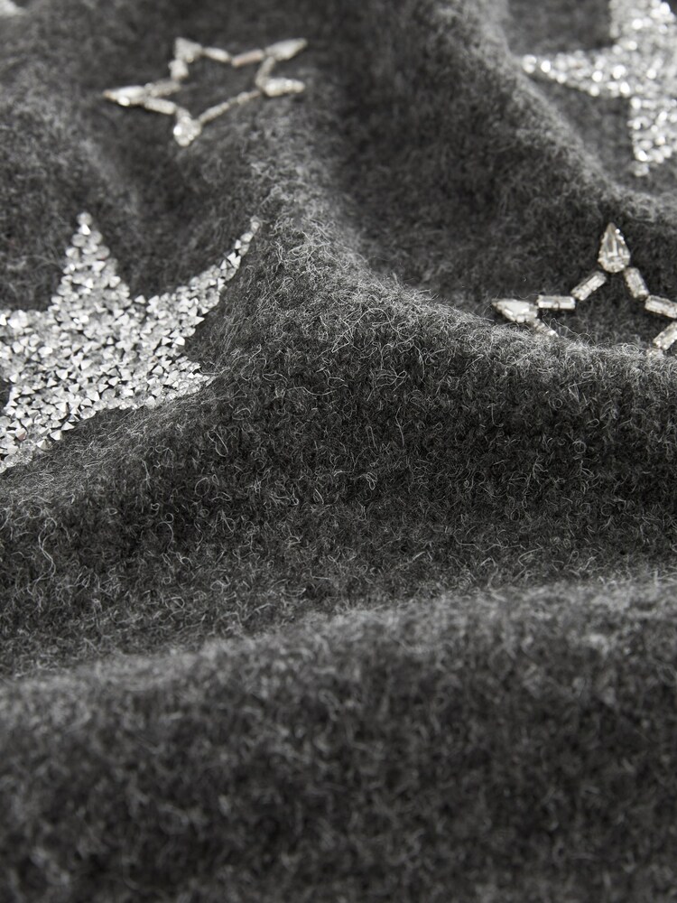 Charcoal Grey Star Embellished Crew Neck Jumper - Image 6 of 6