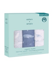 aden + anais Blue Cotton Muslin Squares 3 Pack - Image 2 of 2