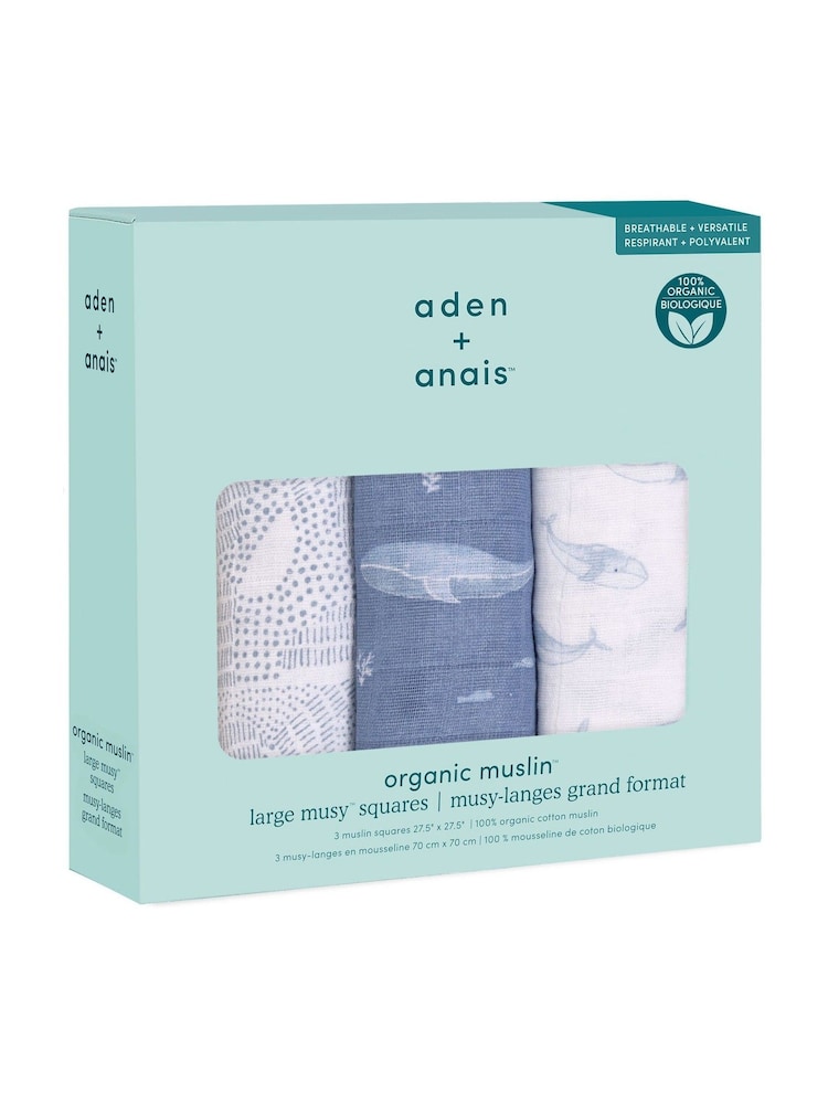 aden + anais Blue Cotton Muslin Squares 3 Pack - Image 2 of 2