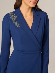 Adrianna Papell Blue Bead Detail Tuxedo Dress - Image 4 of 7