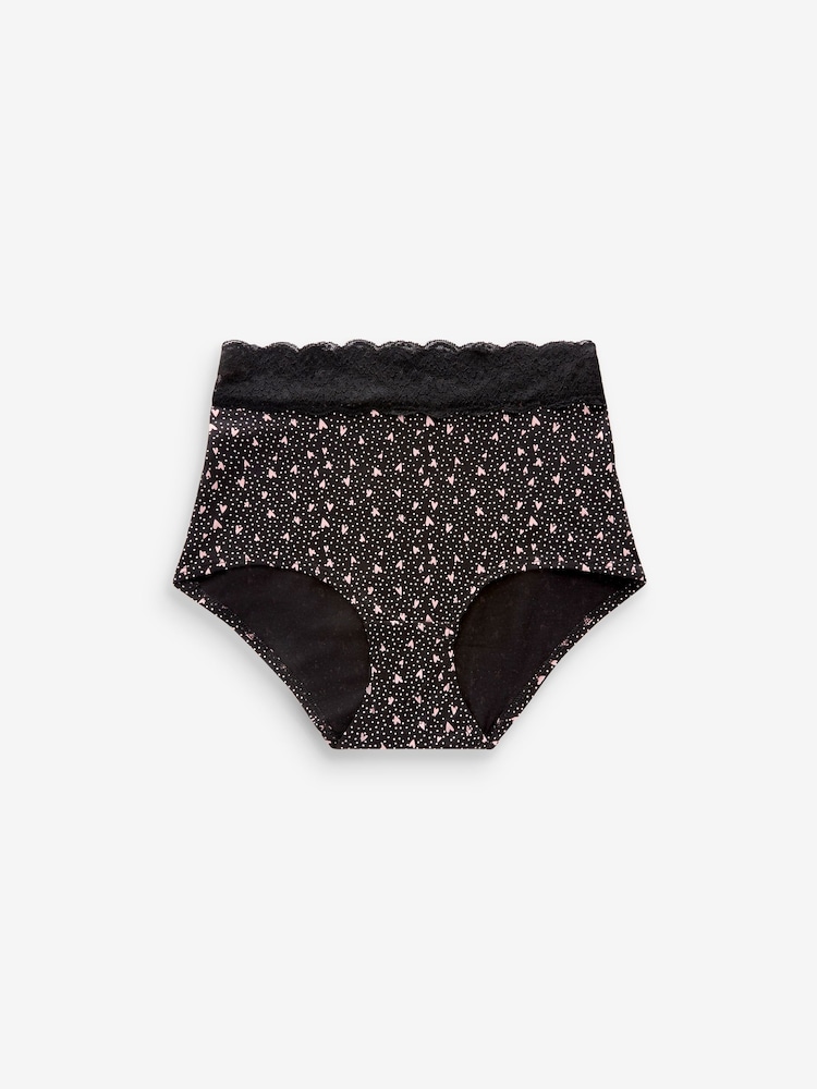 Black/Pink Heart Print Full Brief Lace Knickers 4 Pack - Image 3 of 7
