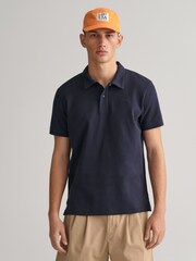 GANT Evening Blue Waffle Texture Pique Polo Shirt - Image 1 of 5