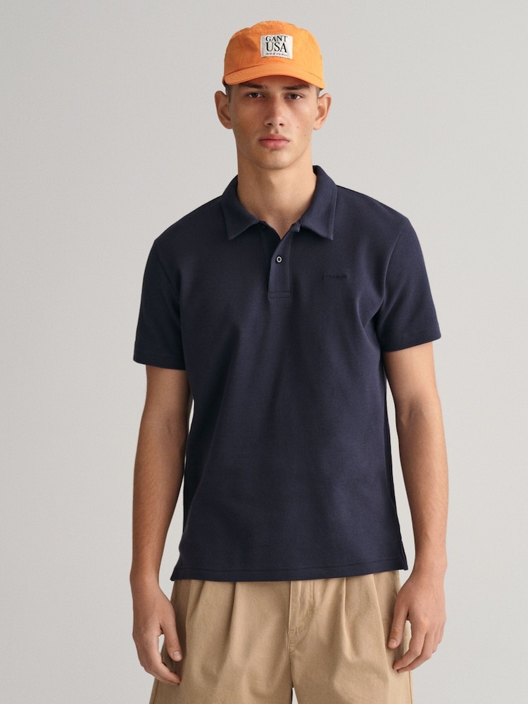 GANT Evening Blue Waffle Texture Pique Polo Shirt - Image 1 of 5