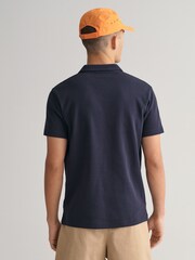 GANT Evening Blue Waffle Texture Pique Polo Shirt - Image 2 of 5
