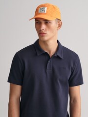 GANT Evening Blue Waffle Texture Pique Polo Shirt - Image 4 of 5